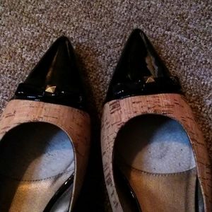 Vaneli kitten heel cork and vynil slingback